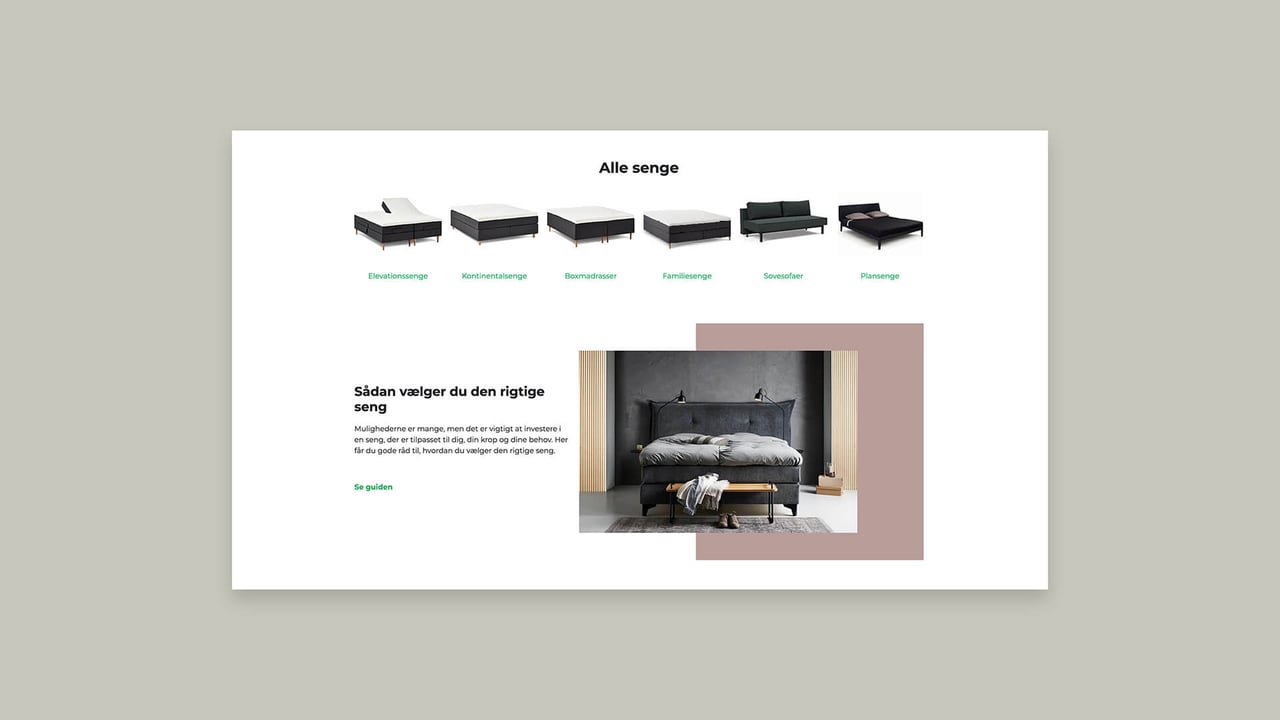 Møblér webløsning produktoversigt med senge